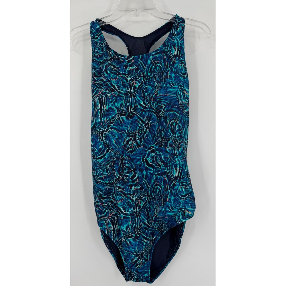 TYR Women XL Blue Abstract Print Controlfit One Piece Swimsuit UPF 50+ NWT
